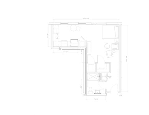 Floor plan for studio, 1 bath, 458 sqft